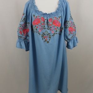 🌹4 for$20🌹 Ana Boho Off Shoulder Embroidered Roses Mini Dress or Shirt Sz. XXL